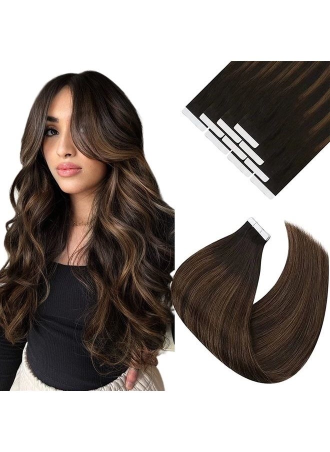 Ve Sunny VeSunny Tape in Hair Extensions Human Hair Brown Pu Tape ins Extensions Natural Hair Tape on Extensions Real Hair Ombre Darkest Brown Balayage Medium Brown Tape Hair 10pcs 25g 20inch  - Image 1