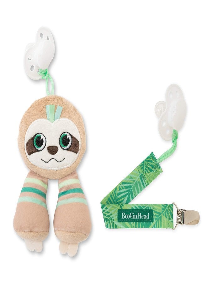 BooginHead by Infantino Pacifier Holder Stuffed Animal and Baby Pacifier Clip, Green Sloth - Image 1