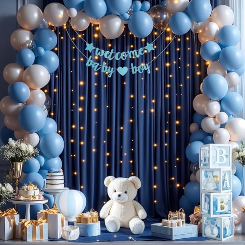 PARTISKY Navy Blue Backdrop Curtains with Lights for Parties,10x10FT Wrinkle Free Wedding Photo Backdrop Curtains for Baby Shower Birthday Graduations Home Party Decorations-5ft x 10ft - Image 5