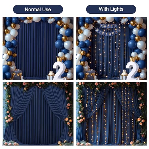 PARTISKY Navy Blue Backdrop Curtains with Lights for Parties,10x10FT Wrinkle Free Wedding Photo Backdrop Curtains for Baby Shower Birthday Graduations Home Party Decorations-5ft x 10ft - Image 3