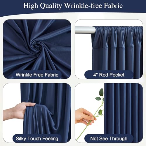 PARTISKY Navy Blue Backdrop Curtains with Lights for Parties,10x10FT Wrinkle Free Wedding Photo Backdrop Curtains for Baby Shower Birthday Graduations Home Party Decorations-5ft x 10ft - Image 2