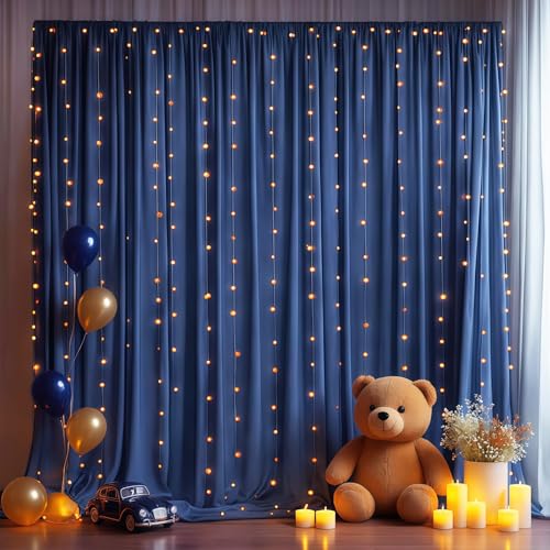 PARTISKY Navy Blue Backdrop Curtains with Lights for Parties,10x10FT Wrinkle Free Wedding Photo Backdrop Curtains for Baby Shower Birthday Graduations Home Party Decorations-5ft x 10ft - Image 4