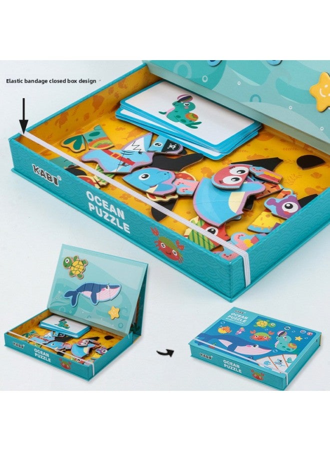 Children's Boxed Magnetic Puzzle Boys And Girls Hands-on Brain Skills Training Baby Holiday Toys Early Education Puzzle-Color:Ocean Magnetic Spelling - Image 3