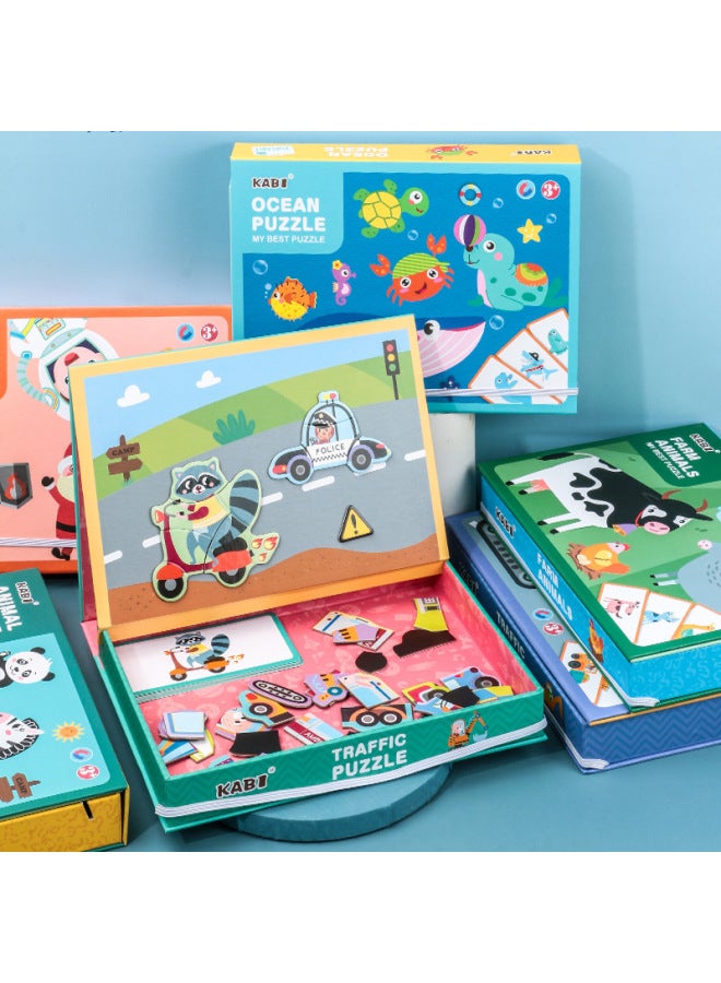 Children's Boxed Magnetic Puzzle Boys And Girls Hands-on Brain Skills Training Baby Holiday Toys Early Education Puzzle-Color:Ocean Magnetic Spelling - Image 2