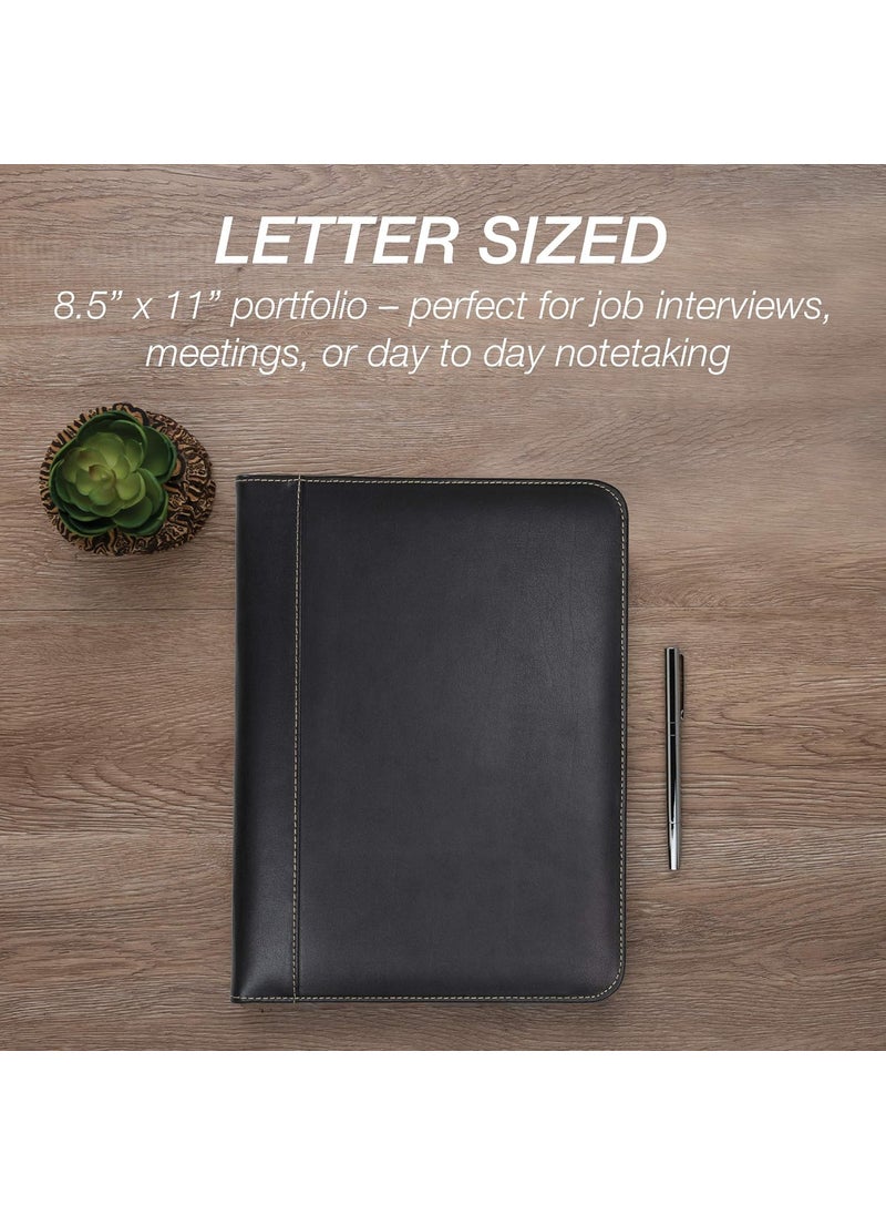 Samsill Samsill Contrast Stitch FauxLeather Padfolio Business Portfolio for Men and Women Resume Document Organizer with 85 x 11 Inch Writing Pad Black  - Image 3