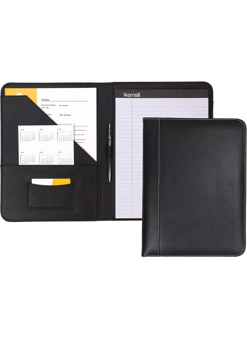 Samsill Samsill Contrast Stitch FauxLeather Padfolio Business Portfolio for Men and Women Resume Document Organizer with 85 x 11 Inch Writing Pad Black  - Image 1