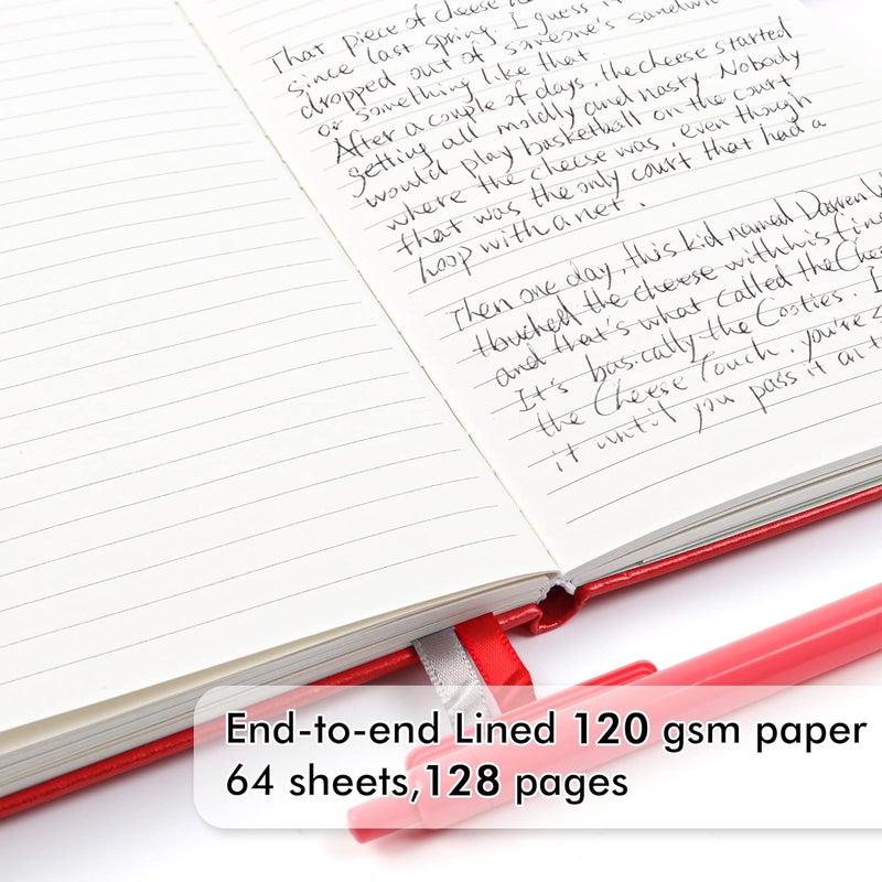 Feela 3 Pack Notebooks Journals Bulk with 3 Black Pens, A5 Hardcover Notebook Classic Ruled Lined Journal Set with Pen Holder for Work Business Journaling Note Taking, 120 GSM, 5.1”x8.3”, Red - Image 3