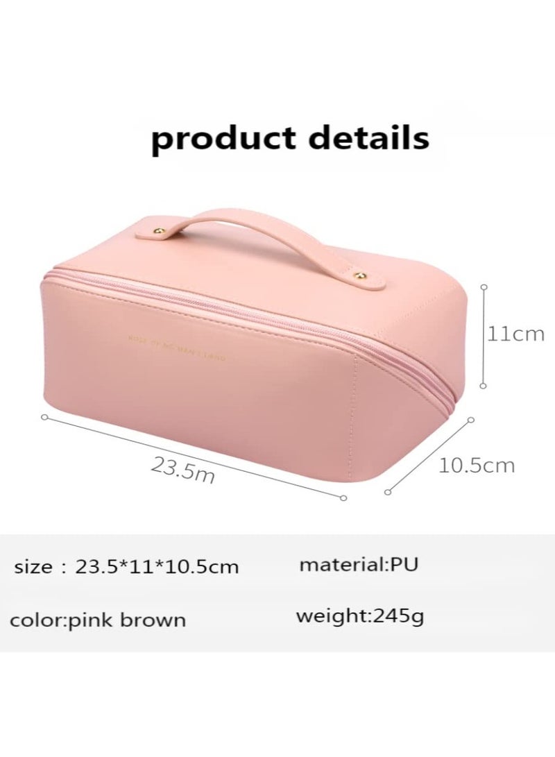 KHAJUL Cosmetic Bag for Women with Hanging Hook, Toiletry Bags, Waterproof Makeup Storage, Portable Cortex Wash Bag, Travel Organizer Case (Pink) - Image 3