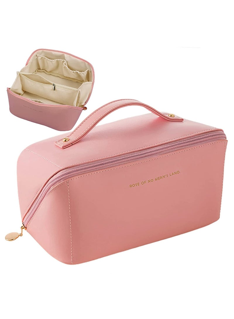 KHAJUL Cosmetic Bag for Women with Hanging Hook, Toiletry Bags, Waterproof Makeup Storage, Portable Cortex Wash Bag, Travel Organizer Case (Pink) - Image 2