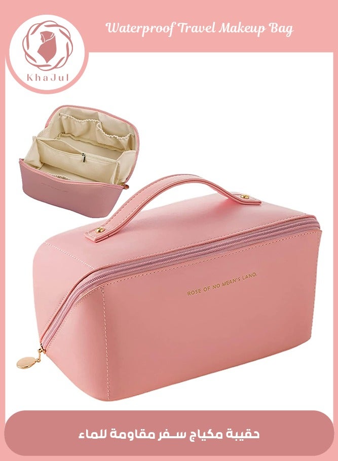 KHAJUL Cosmetic Bag for Women with Hanging Hook, Toiletry Bags, Waterproof Makeup Storage, Portable Cortex Wash Bag, Travel Organizer Case (Pink) - Image 1