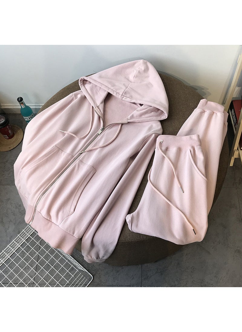 Generic - Womens Loose-fit Hooded Sweatshirt 2-piece Casual Set Zip-up Top Pants Suitable For Spring Autumn Blue - Image 1