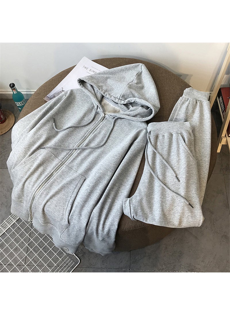 Generic - Womens Loose-fit Hooded Sweatshirt 2-piece Casual Set Zip-up Top Pants Suitable For Spring Autumn Blue - Image 1
