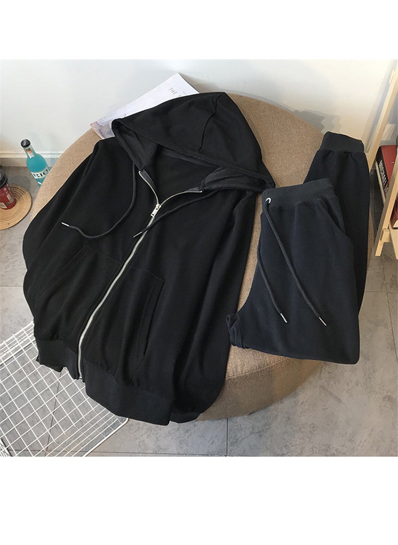 Generic - Womens Loose-fit Hooded Sweatshirt 2-piece Casual Set Zip-up Top Pants Suitable For Spring Autumn Blue - Image 1
