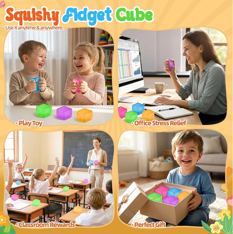 MARK STORE Squishy Fidget Cube Stress Ball for Kids & Adults, Soft Sensory Squeeze Toy, Stress Relief Fidget Cube, Anxiety Relief Desk Toy, Stretchy Squish Cube for Office, Classroom & Gift Use - Image 2