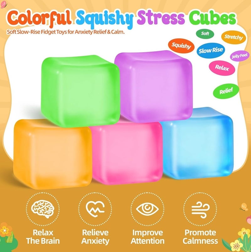 MARK STORE Squishy Fidget Cube Stress Ball for Kids & Adults, Soft Sensory Squeeze Toy, Stress Relief Fidget Cube, Anxiety Relief Desk Toy, Stretchy Squish Cube for Office, Classroom & Gift Use - Image 4