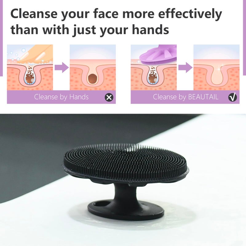 BEAUTAIL Silicone Face Scrubber 2 Pack, Manual Facial Cleansing Brush, Gentle Face Exfoliator for Sensitive Skin, Skin Care Exfoliating Face Brush for Men and Women, Black+Purple - Image 5
