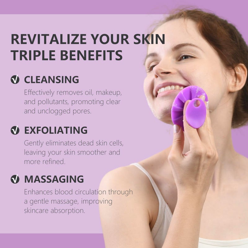 BEAUTAIL Silicone Face Scrubber 2 Pack, Manual Facial Cleansing Brush, Gentle Face Exfoliator for Sensitive Skin, Skin Care Exfoliating Face Brush for Men and Women, Black+Purple - Image 2