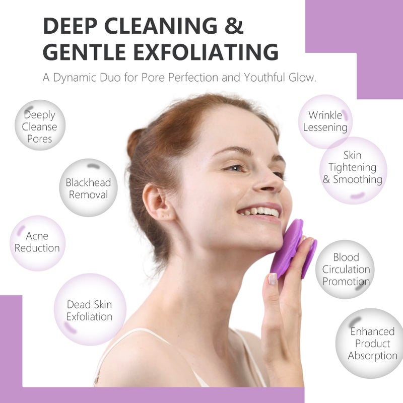 BEAUTAIL Silicone Face Scrubber 2 Pack, Manual Facial Cleansing Brush, Gentle Face Exfoliator for Sensitive Skin, Skin Care Exfoliating Face Brush for Men and Women, Black+Purple - Image 4