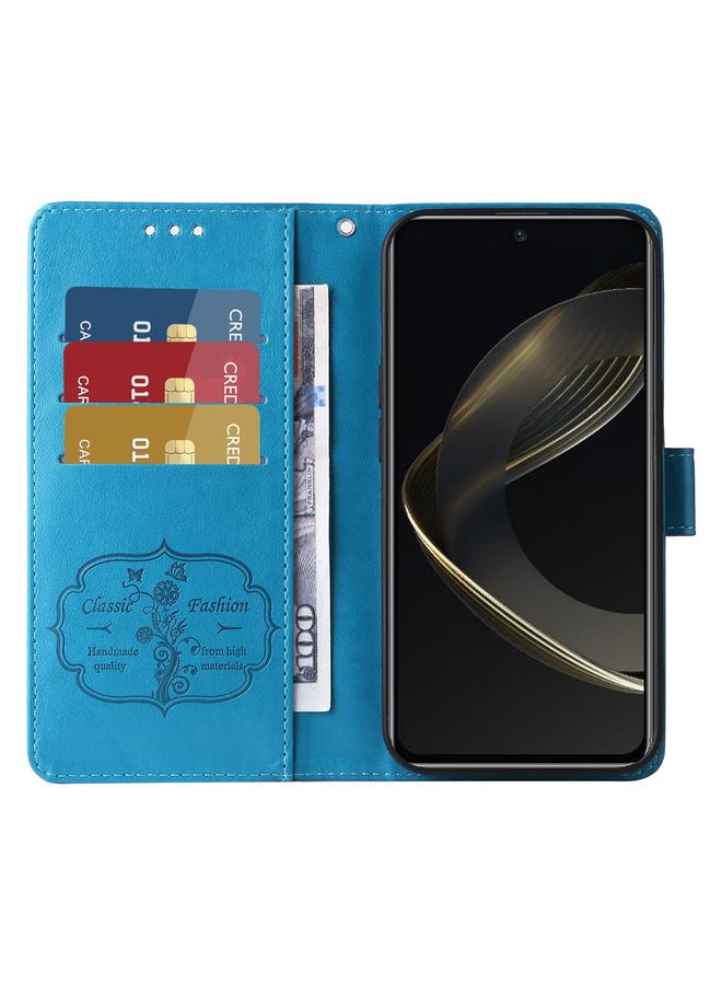 اس-توب جراب لهاتف Huawei nova 12 SE 4G مصنوع من الجلد بتصميم زهور الفراشة المنقوشة - Image 4