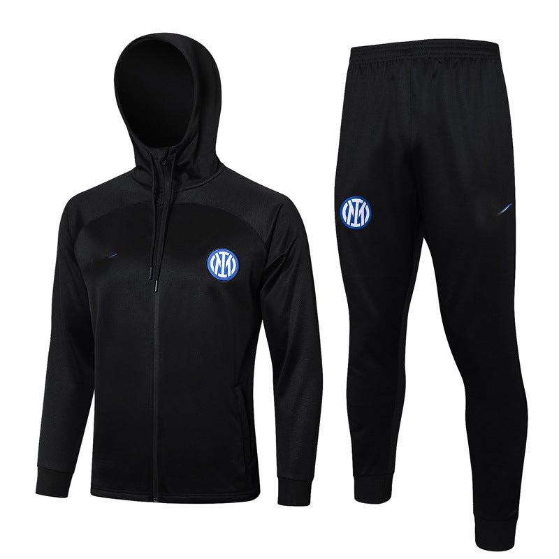 Generic Autumn Winter Warm-up PSG Inter Barca Soccer Hooded Jacket F594# Inter Black 