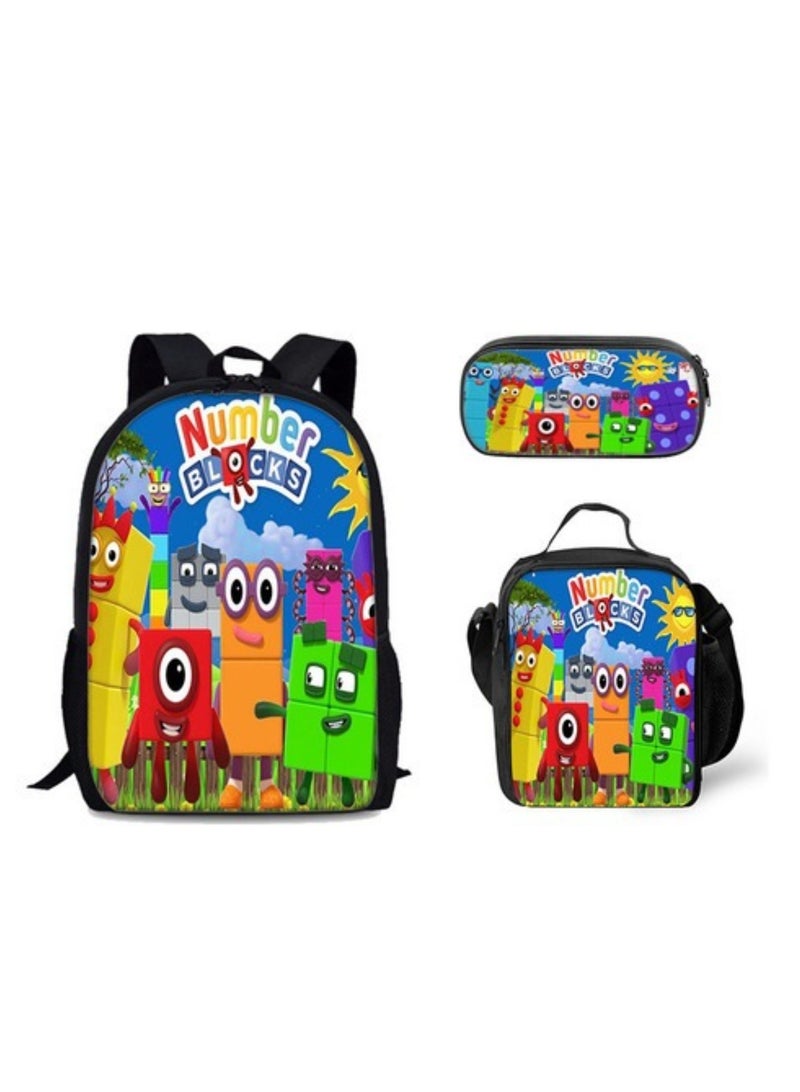 Student large capacity backpack cartoon backpack shoulder bag shoulder bag pencil case three piece set - Image 1