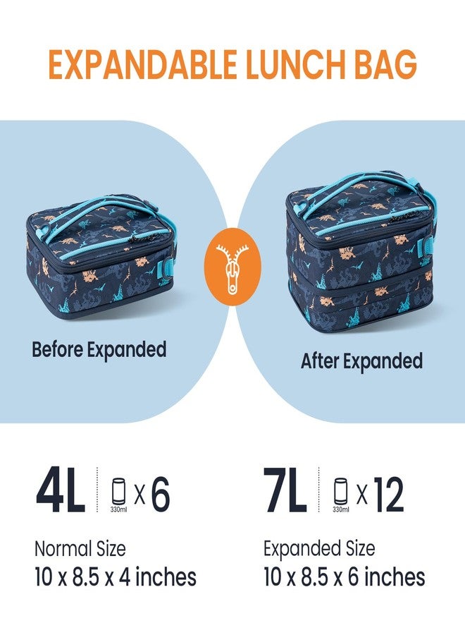Everfun Expandable Lunch Box for Boys with Container, Insulated Bento Lunch Bag Reusable Water Resistant Lunch Tote Bag for School Dinosaur - Image 2