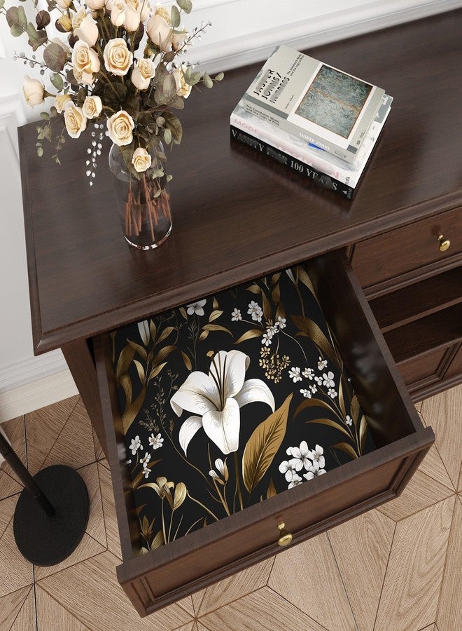 Laatse White Floral Wallpaper Peel and Stick, Black Gold Vintage Contact Paper, Dark Golden Botanical Wall Paper Self Adhesive Removable Waterproof for Bedroom Cabinet Drawer Table Decor 17.5" x 118" - Image 5