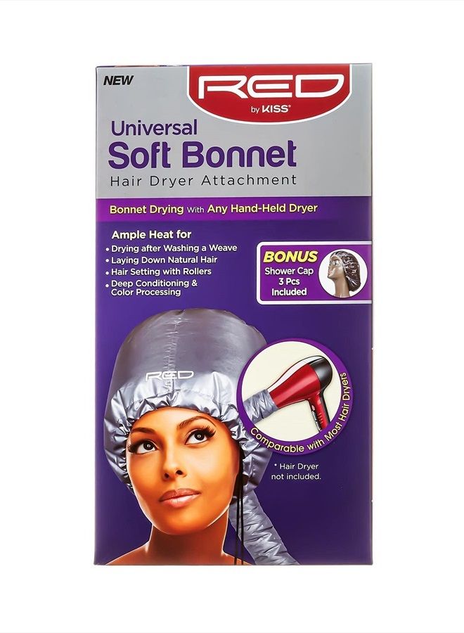 KISS Red by KISS Universal Soft Bonnet Hair Dryer Attachment Works with ANY Hand Held Dryer Bonus 3pcs Shower Cap Included - Image 1