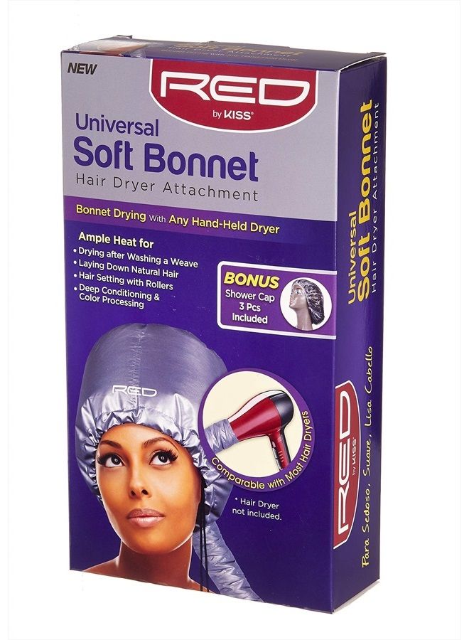 KISS Red by KISS Universal Soft Bonnet Hair Dryer Attachment Works with ANY Hand Held Dryer Bonus 3pcs Shower Cap Included - Image 2