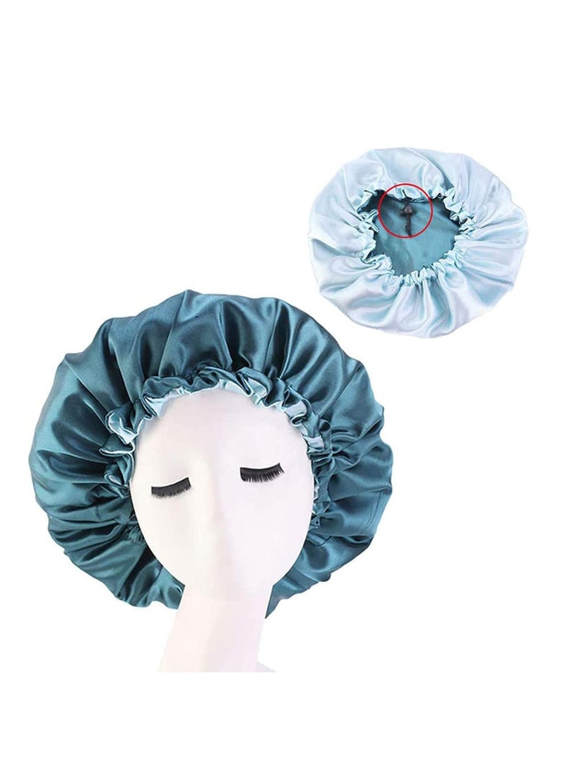 3 Pieces Satin Bonnet Adjustable Silk Elastic Sleep Hat Shower Caps Hair for Women Curly Nightcap, 3Colors - Image 5