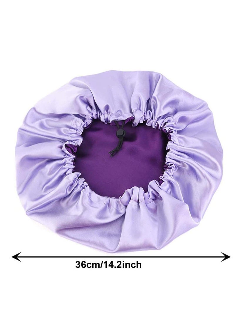 3 Pieces Satin Bonnet Adjustable Silk Elastic Sleep Hat Shower Caps Hair for Women Curly Nightcap, 3Colors - Image 3