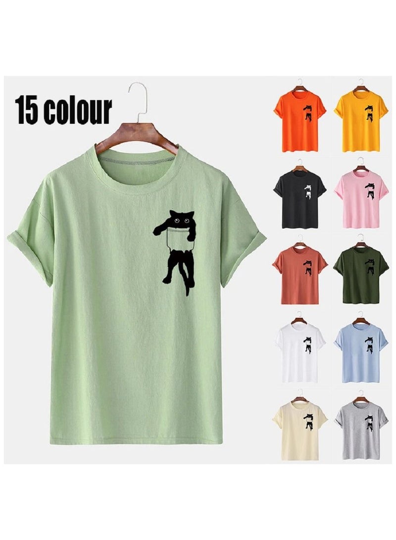 Loquat Men's Casual Loose Kitten Print Short Sleeve T-Shirt  - Image 2