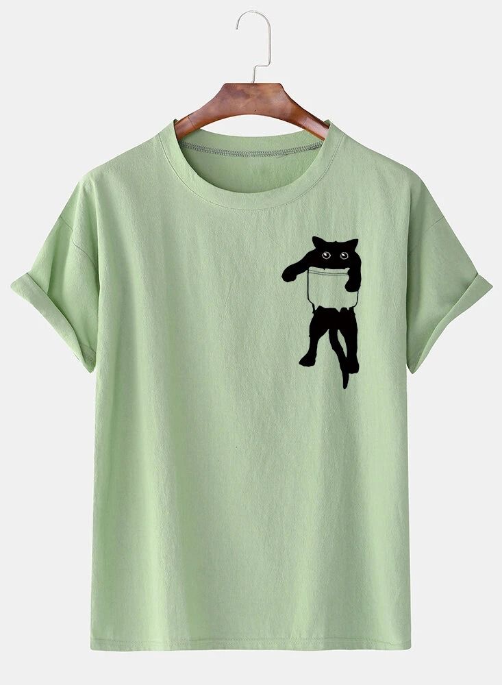 Loquat Men's Casual Loose Kitten Print Short Sleeve T-Shirt  - Image 1