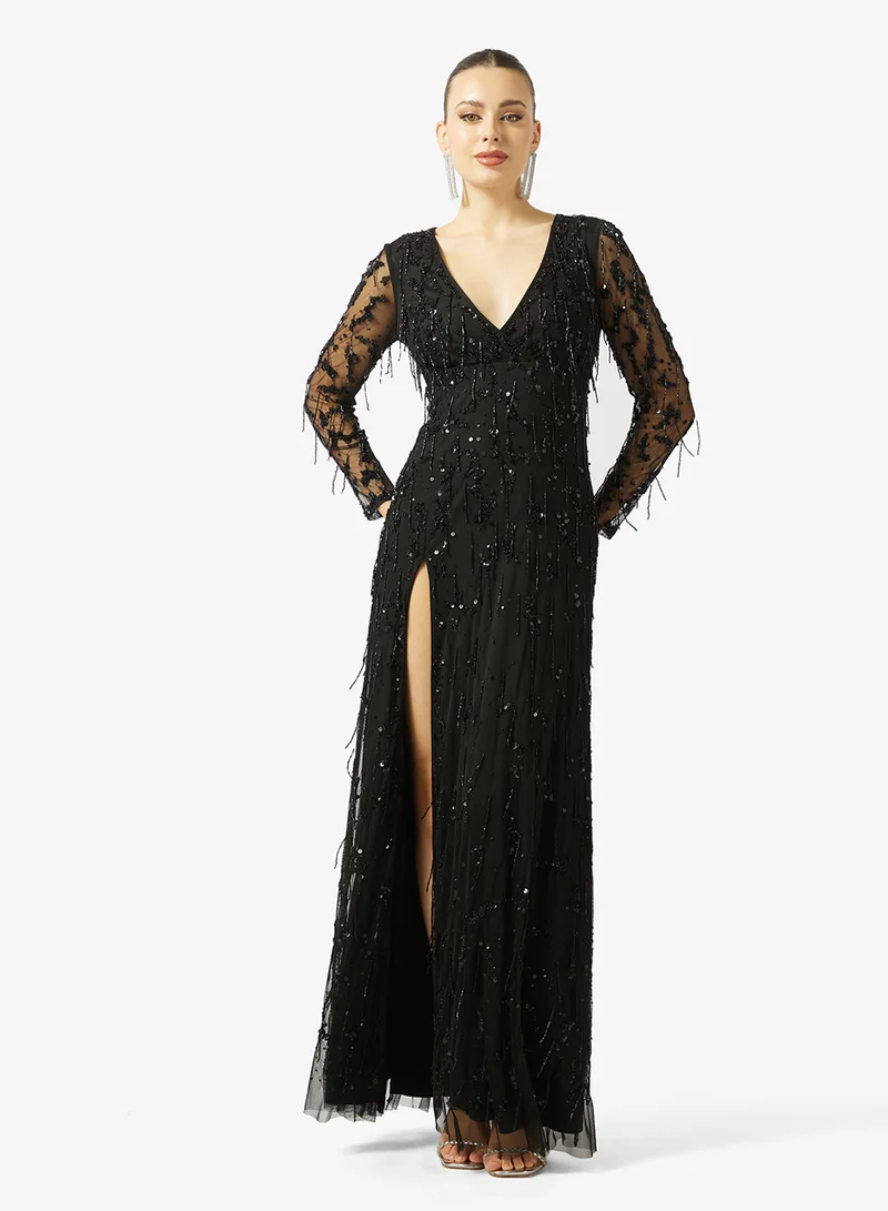 Namshi x  Plunge Neck Bead Embellished Gown for Women | Best Price UAE