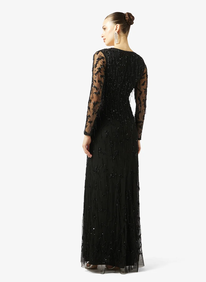 Namshi x  Plunge Neck Bead Embellished Gown for Women | Best Price UAE