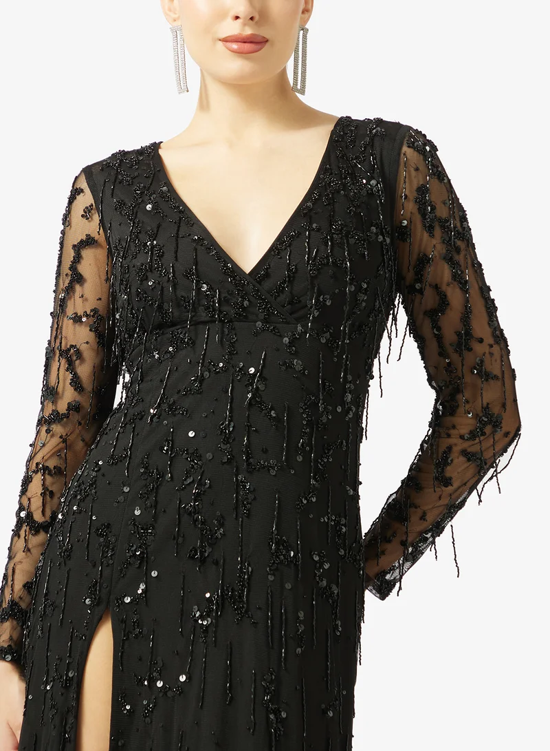 Namshi x  Plunge Neck Bead Embellished Gown for Women | Best Price UAE