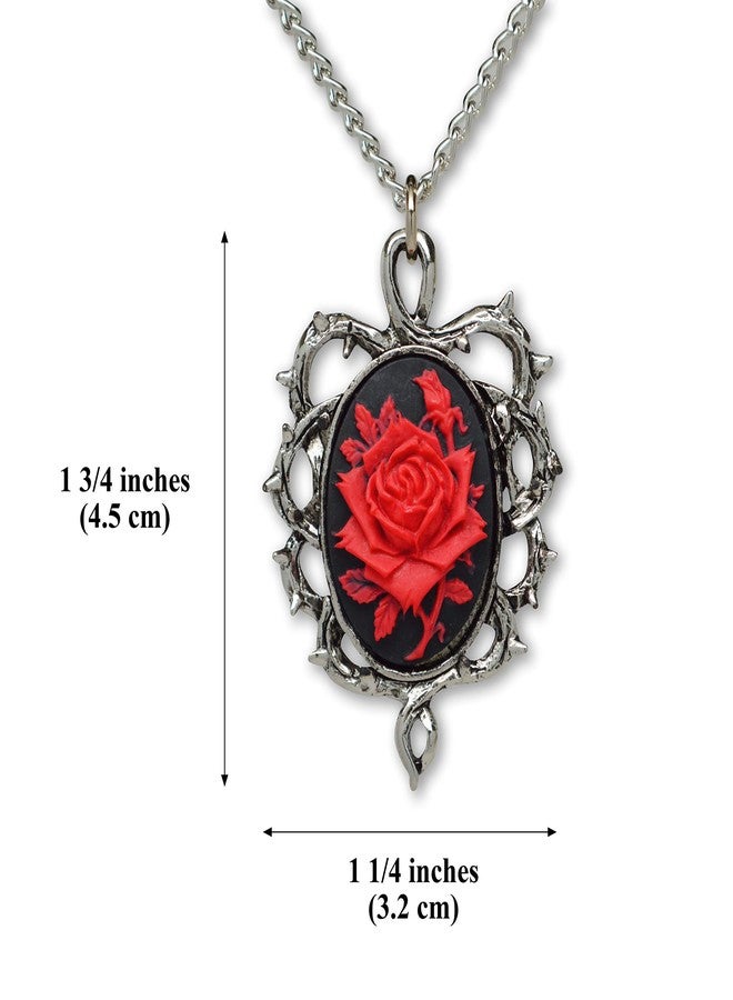Real Metal Gothic Red Rose Cameo In Thorns Pendant Necklace - Image 3