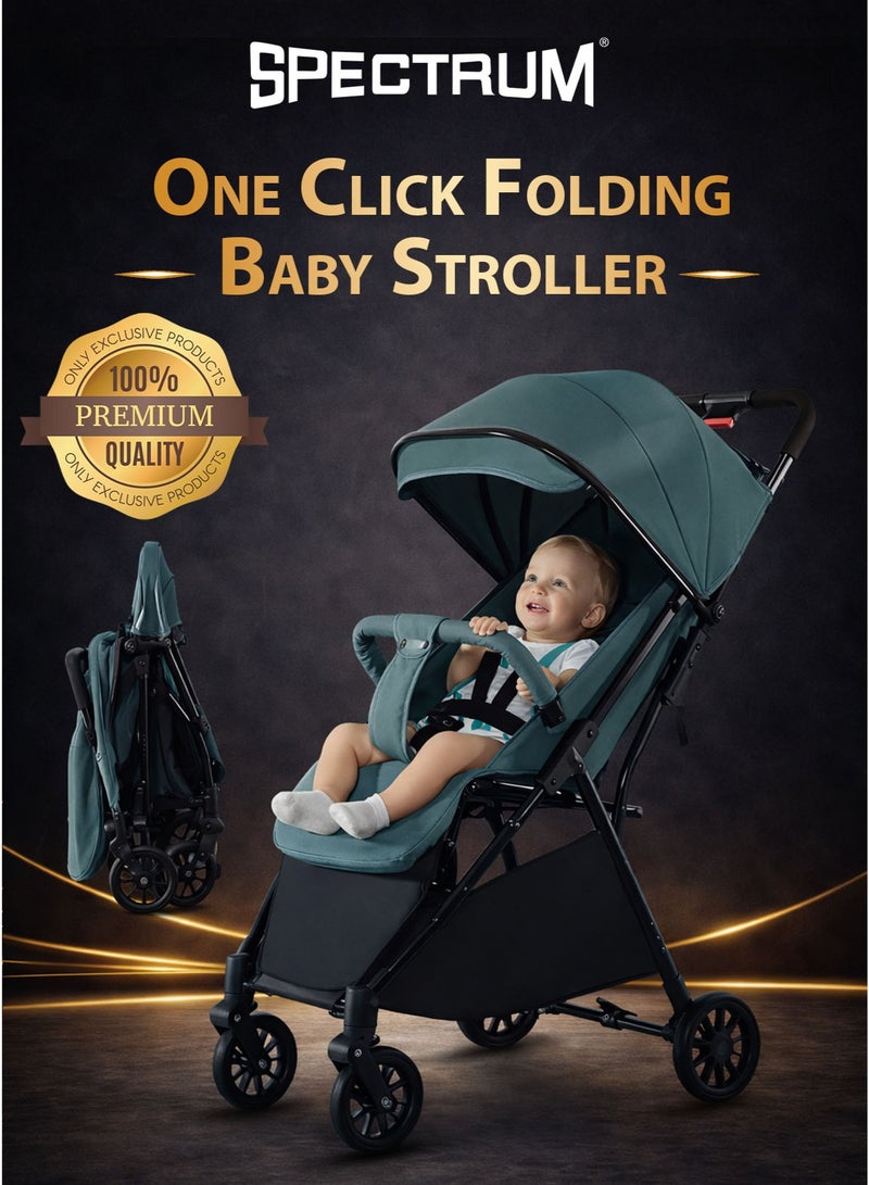 Spectrum One-Hand Folding Baby Stroller Buggy Pushchair Pram Cart for Newborn Children Infant Kids Toddler 0–3 Years, Self Standing Trolley When Folded, Lightweight Compact Travel Stroller Car Trunk Friendly, Adjustable Reclining Backrest and Footrest 360° Swivel Front Wheels One-Foot Dual Rear Brake One-Link Brake, 5-Point Safety Harness, Detachable Armrest Bar, Round Canopy, Large Shopping Storage Basket - Image 1