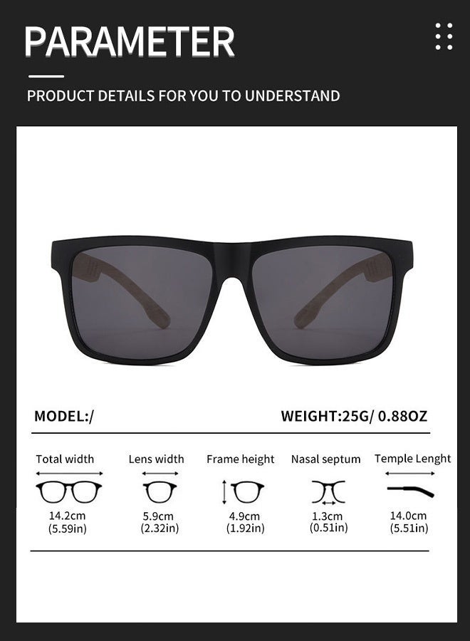 CIKJUK Wood Handmade sunglasses Men Women Reinforced Hinge Sun Glasses Rectangular Men's Women's Sunglass Luxury Design Eye Glasses UV400 Protection Shades Mens Travel Driving Daily Life Sun Glas Black - Image 2