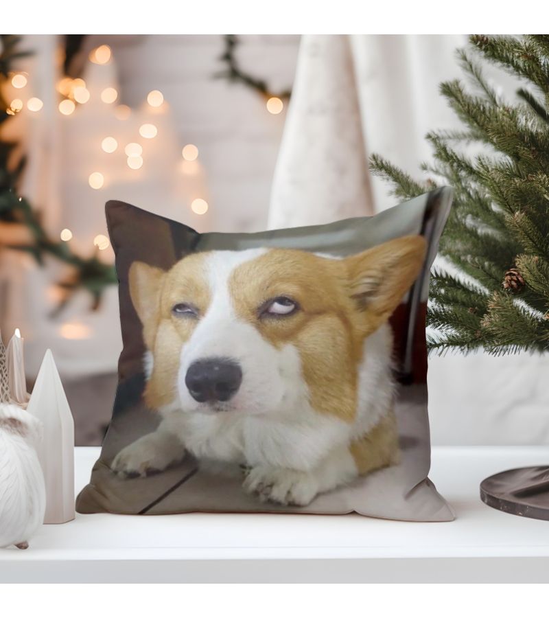 45x45cm Double Sided Short Plush Corgi Pillowcase with Zipper for Home Decor - Image 3