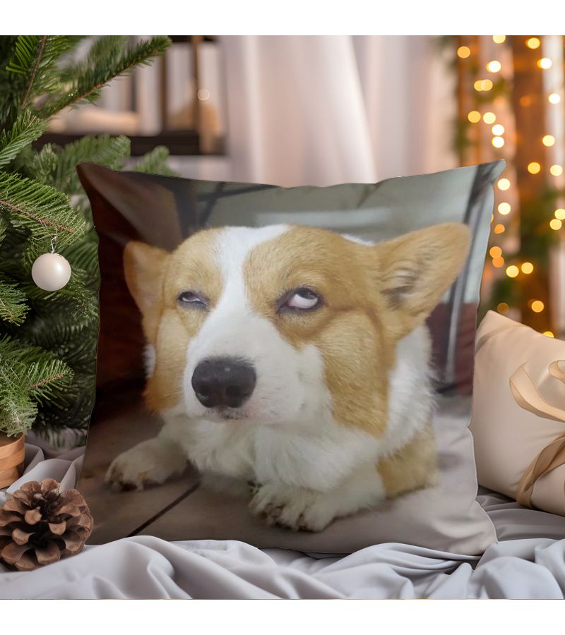 45x45cm Double Sided Short Plush Corgi Pillowcase with Zipper for Home Decor - Image 4