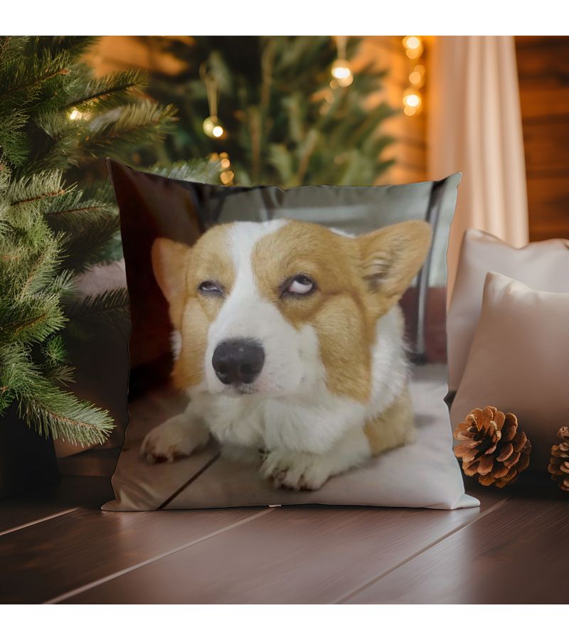 45x45cm Double Sided Short Plush Corgi Pillowcase with Zipper for Home Decor - Image 5
