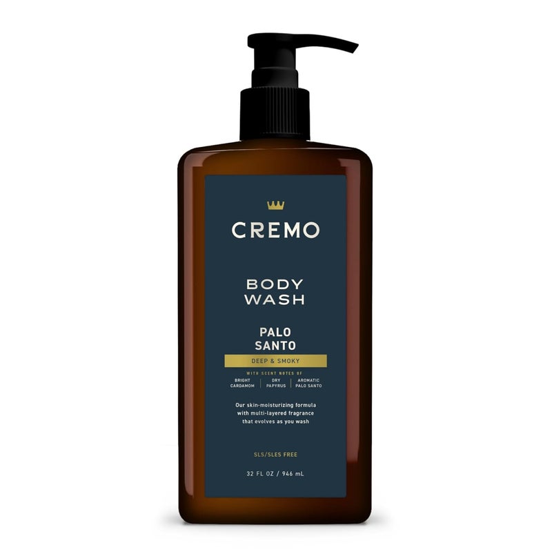Cremo RichLathering Palo Santo Body Wash for Men Notes of Bright Cardamom Dry Papyrus and Aromatic Palo Santo 32 Fl Oz