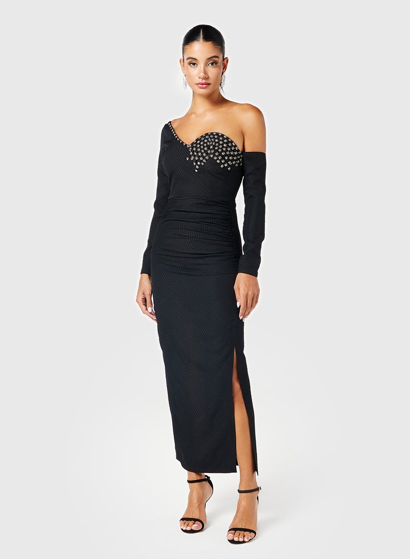 Threadz by Ajooni One-Shoulder Embellished Dress - Image 1