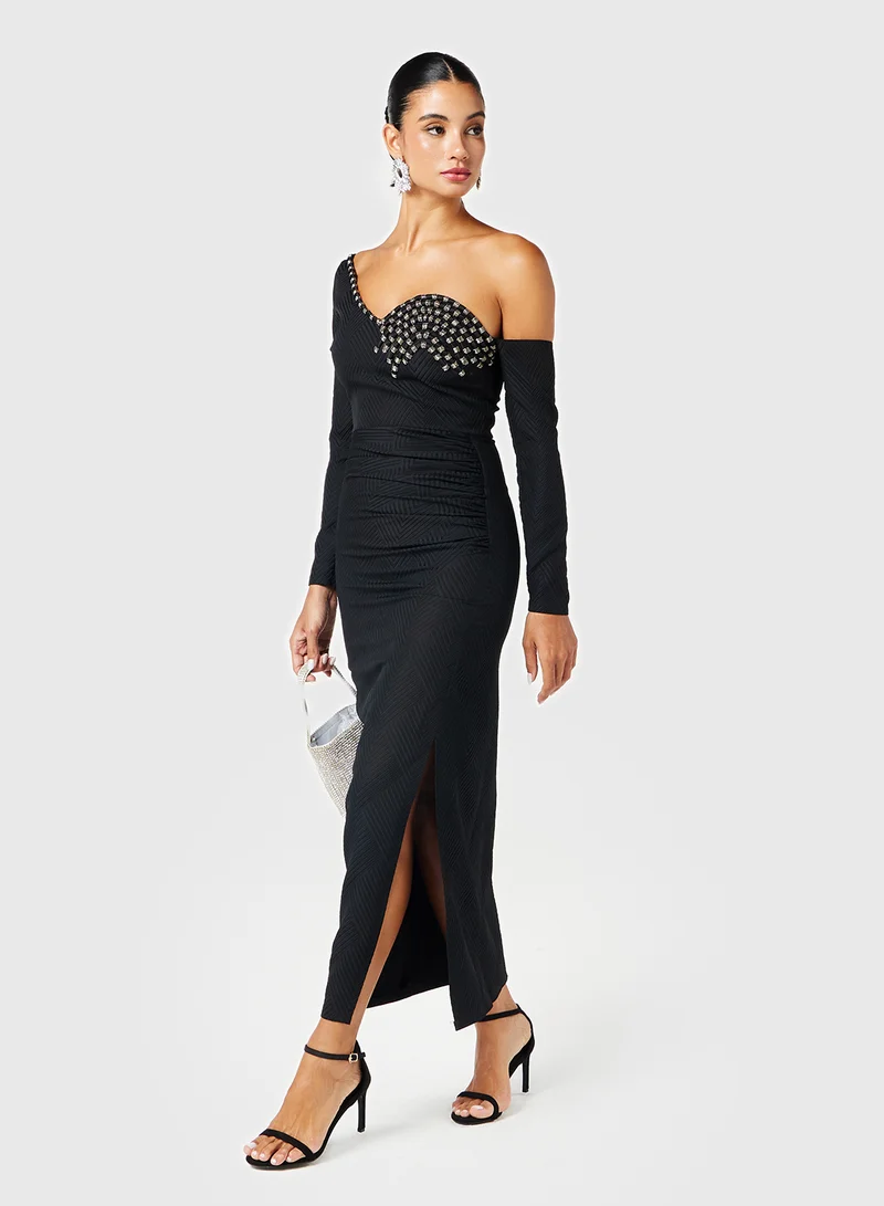 Threadz by Ajooni One-Shoulder Embellished Dress