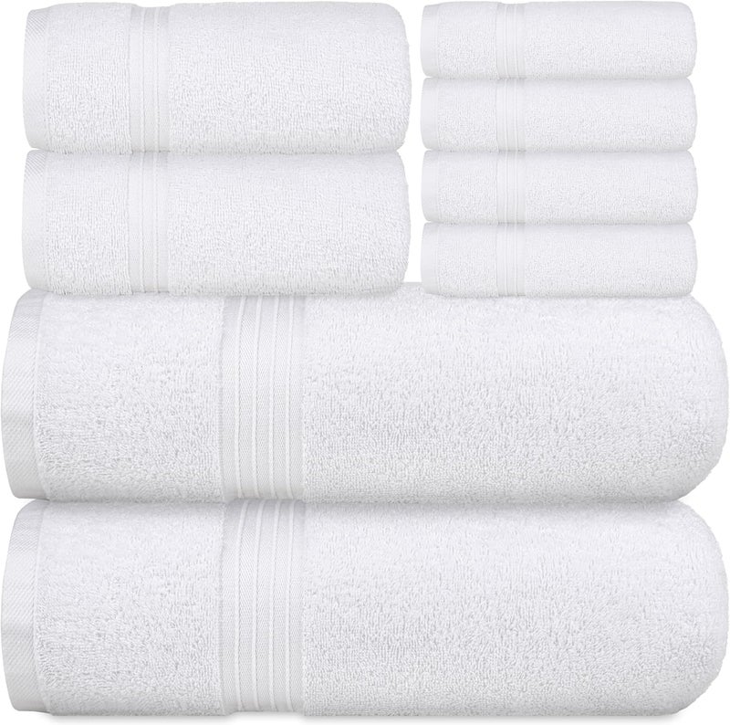 8 Pack Towel Set - 100% Combed Cotton, 550 GSM, Extra Soft and Highly Absorbent Towels for Bath and Spa (White) - Image 1