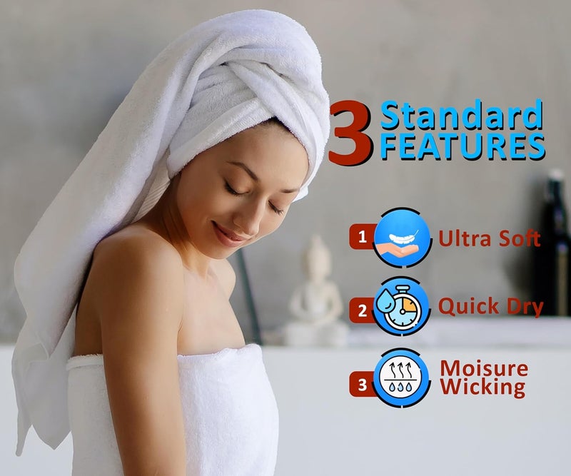 8 Pack Towel Set - 100% Combed Cotton, 550 GSM, Extra Soft and Highly Absorbent Towels for Bath and Spa (White) - Image 2