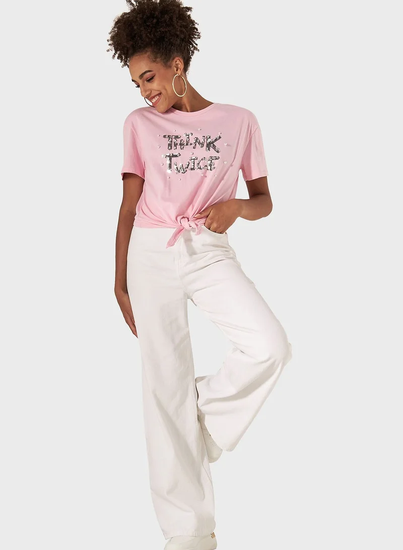 2Xtremz Embellished Knot Detail T-Shirt