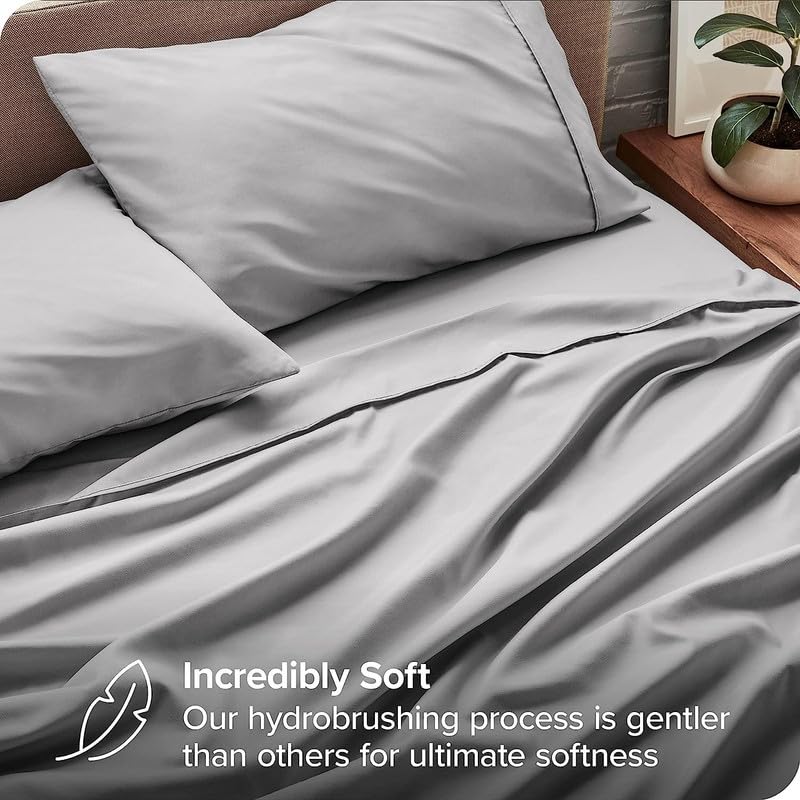 UmI. Brand Umi 100 GSM Brushed Micro Fabric Fitted Bedsheet with Flat Sheet and 2 Pillow Covers Light Grey - Image 3