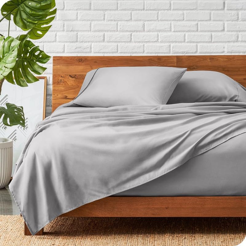 UmI. Brand Umi 100 GSM Brushed Micro Fabric Fitted Bedsheet with Flat Sheet and 2 Pillow Covers Light Grey - Image 1